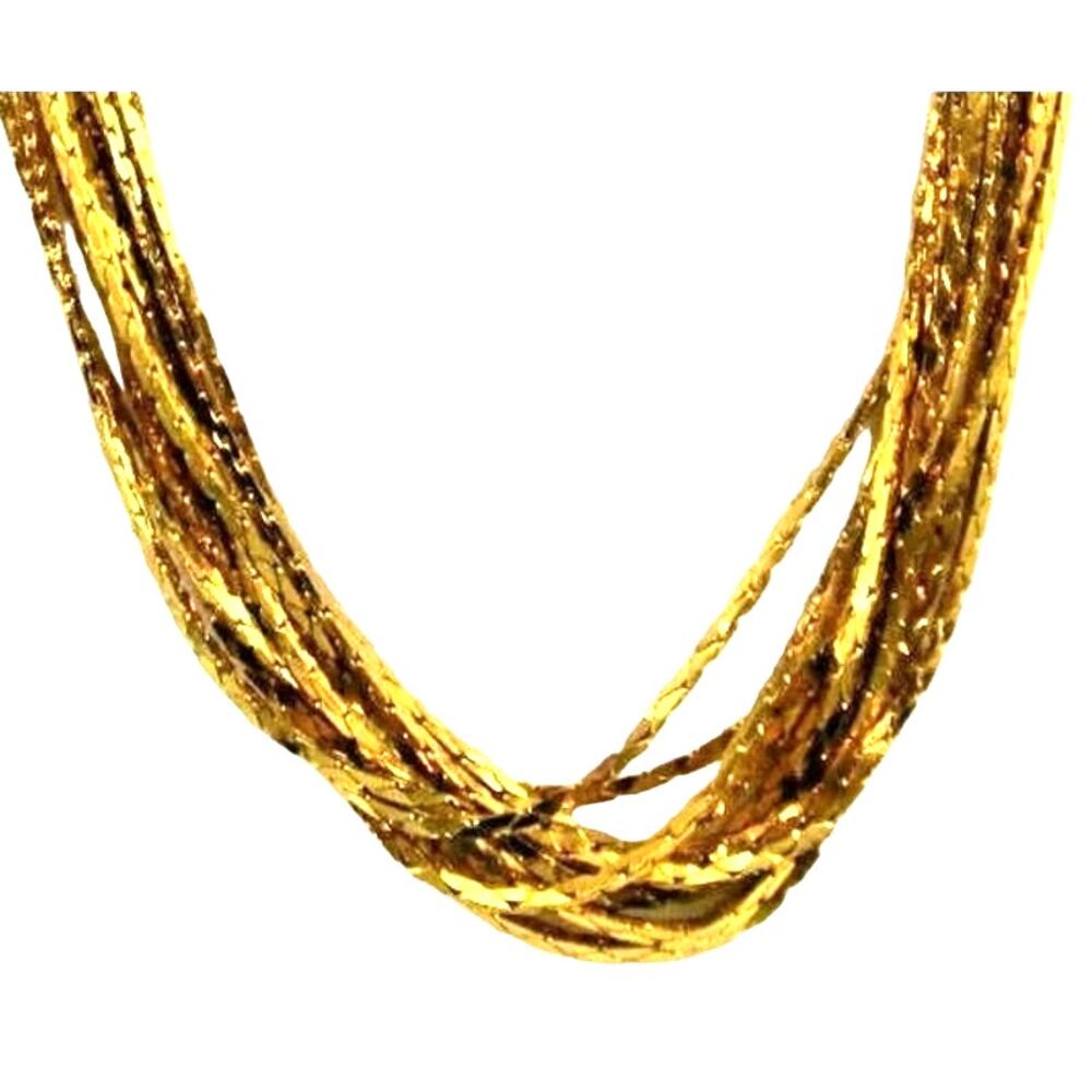 Yellow Goldtone Multi 10 Chain Statement Necklace 3/4" Wide Clasp